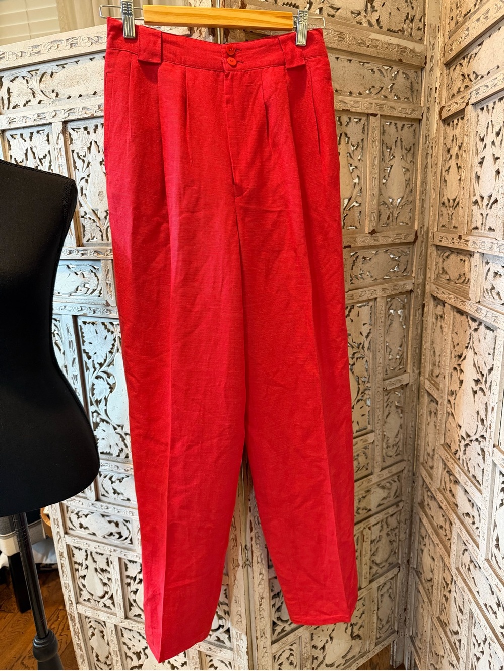 Vintage High-Waist Red Pleated Women's Trousers